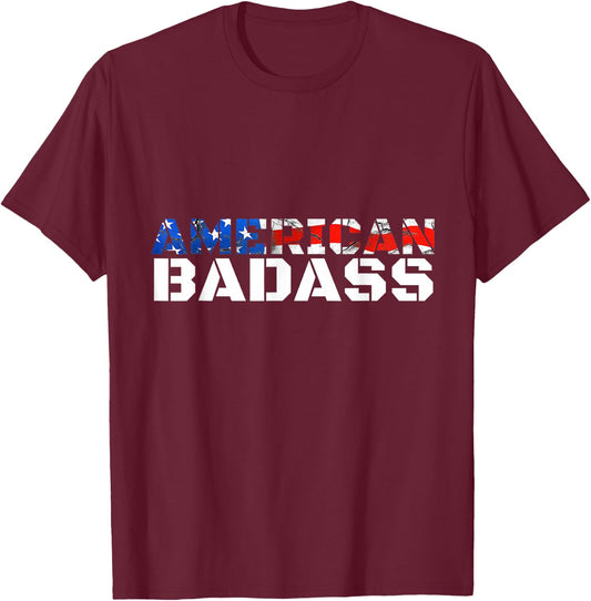 American Badass USA Flag Patriotic Distressed T-Shirt - T-Shirt | Maroon