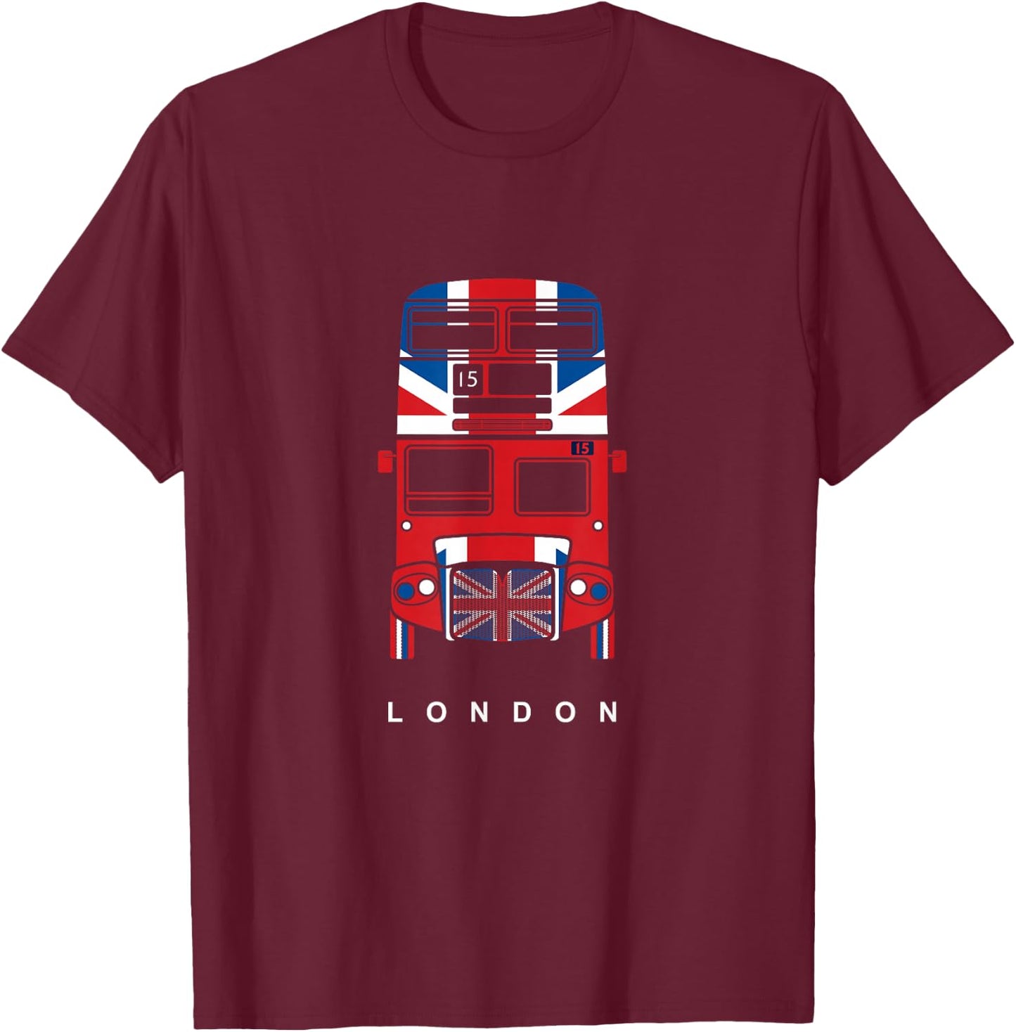 Famous London Double Decker Red Bus With UK Flag Pattern T-Shirt - T-Shirt | Maroon