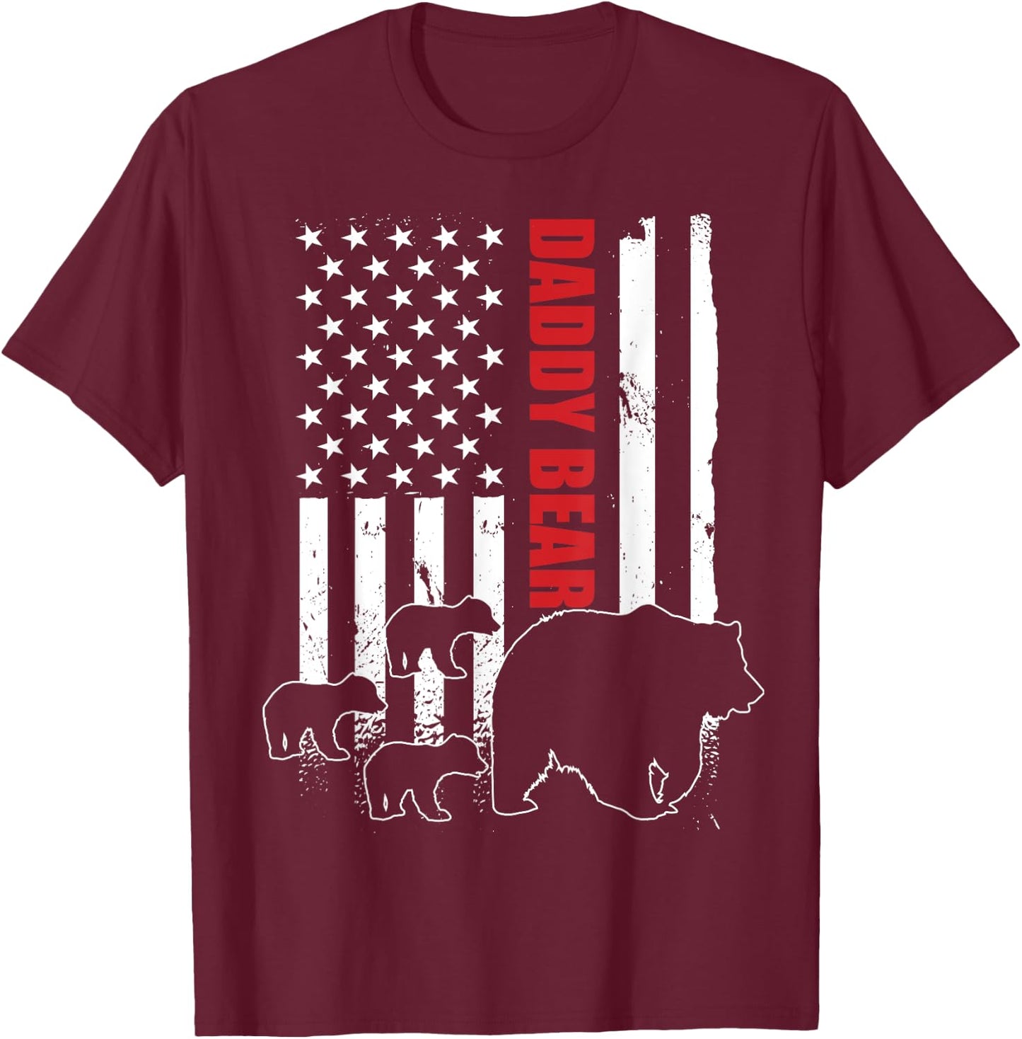 Daddy Bear with 3 cubs American Flag Daddy Bear Triplets T-Shirt - T-Shirt | Maroon