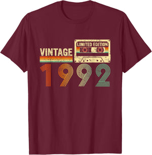 30 Year Old Gifts Vintage 1992 30th Birthday Cassette Tape T-Shirt - T-Shirt | Maroon