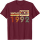 30 Year Old Gifts Vintage 1992 30th Birthday Cassette Tape T-Shirt - T-Shirt | Maroon