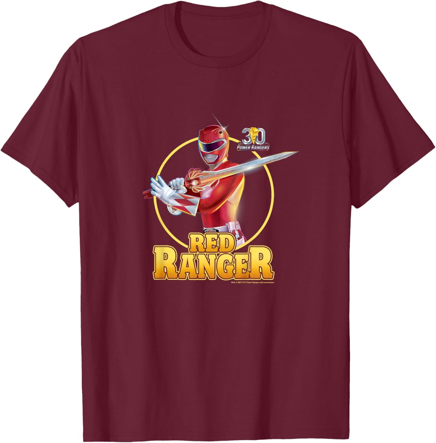 Power Rangers 30th Anniversary Red Ranger Vintage Portrait T-Shirt - T-Shirt | Maroon