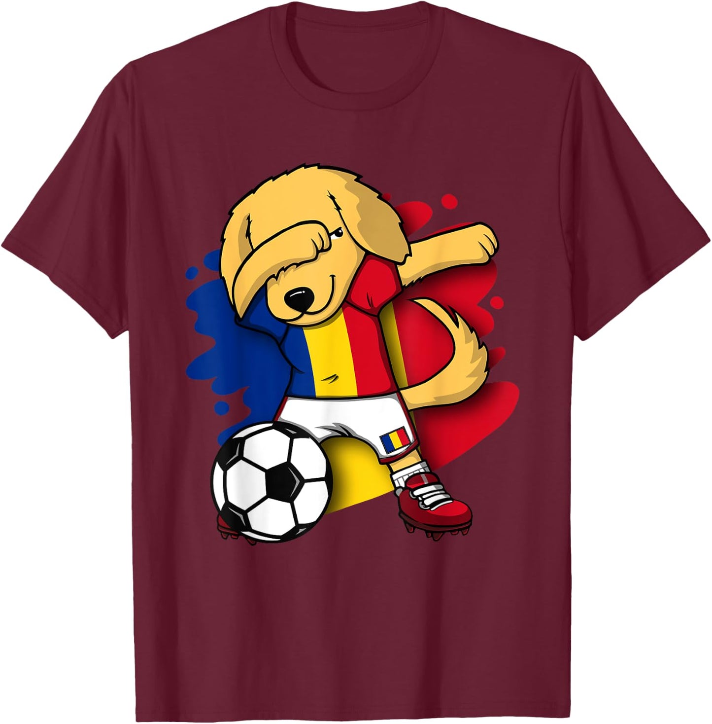 Dabbing Golden Retriever Romania Soccer Fans Jersey Football T-Shirt - T-Shirt | Maroon