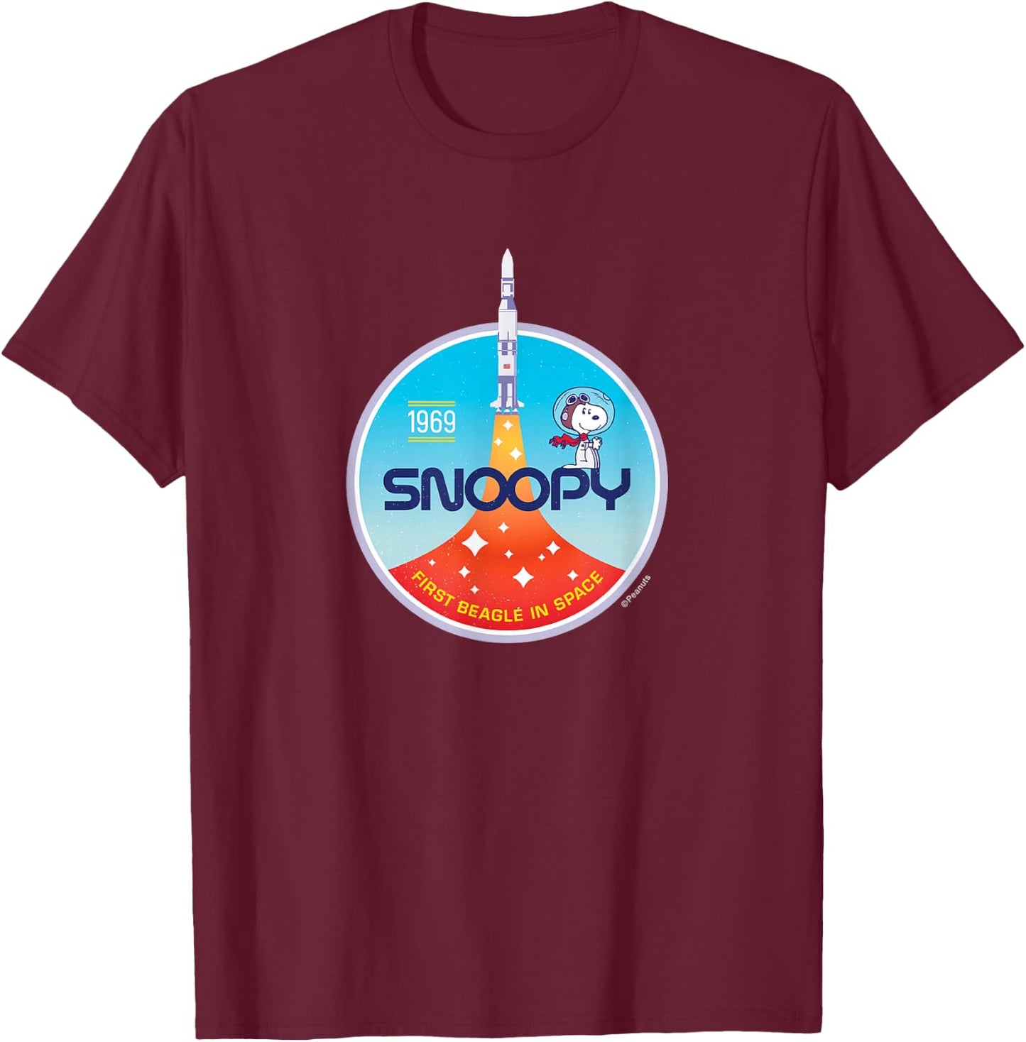 Peanuts - Snoopy Rocket Launch First Beagle In Space 1969 T-Shirt - T-Shirt | Maroon