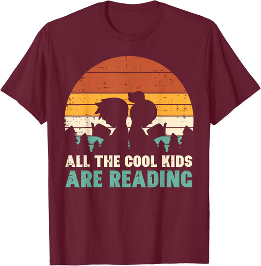 All Kids are Reading Retro Read Book Lover Boys Girls Small T-Shirt - T-Shirt | Maroon