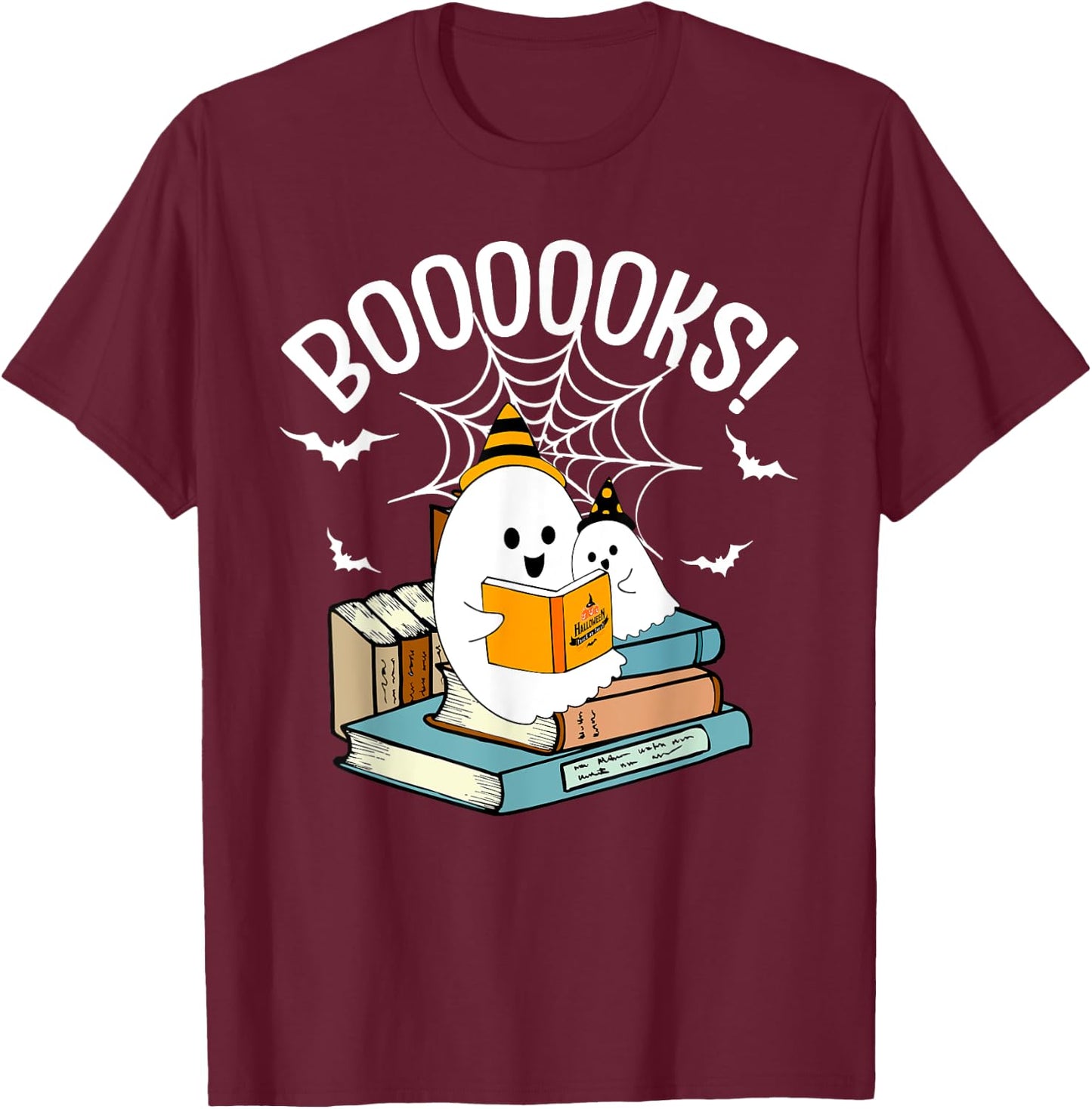 Booooks Ghost Read Books Halloween Funny T-Shirt - T-Shirt | Maroon