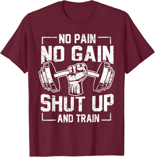 No Pain No Gain Funny Gym Workout Fitness Coach Trainer T-Shirt - T-Shirt | Maroon