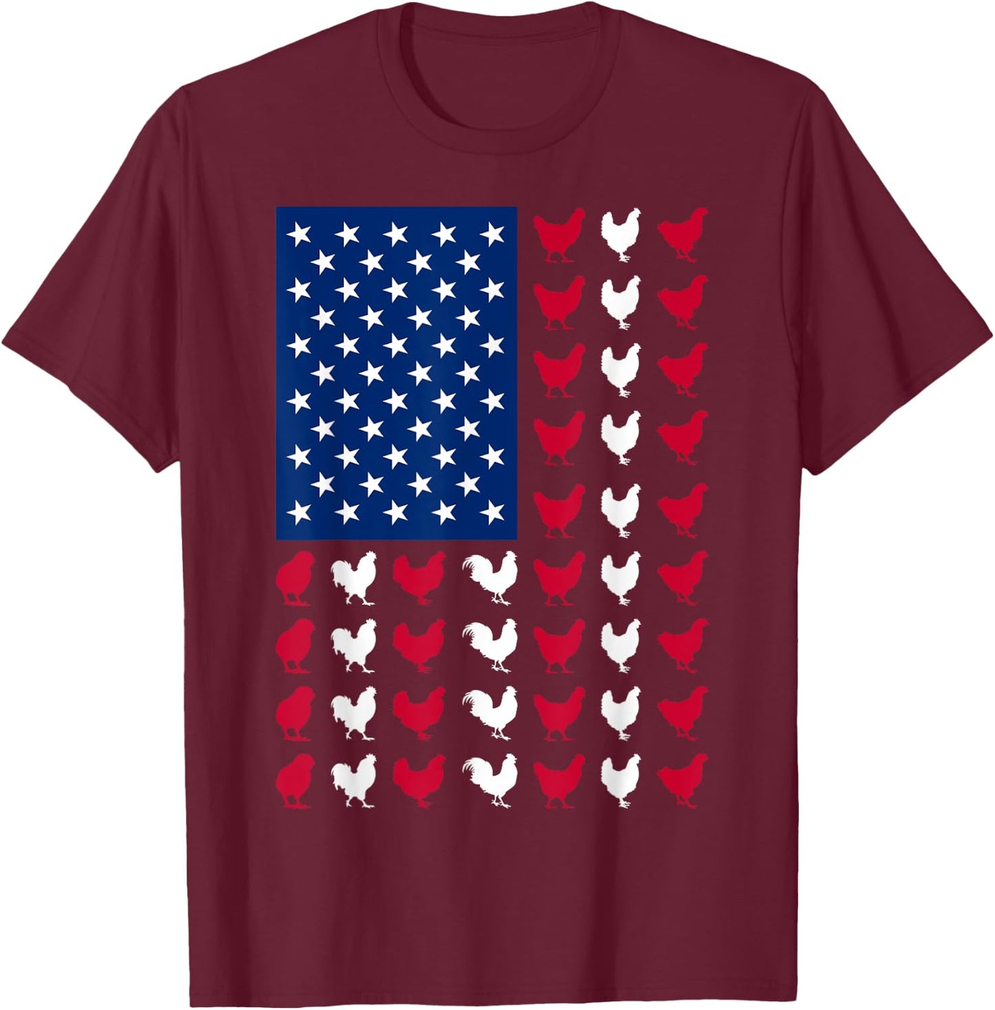 4th of July Chicken Lovers Funny USA American Flag Patriotic T-Shirt - T-Shirt | Maroon