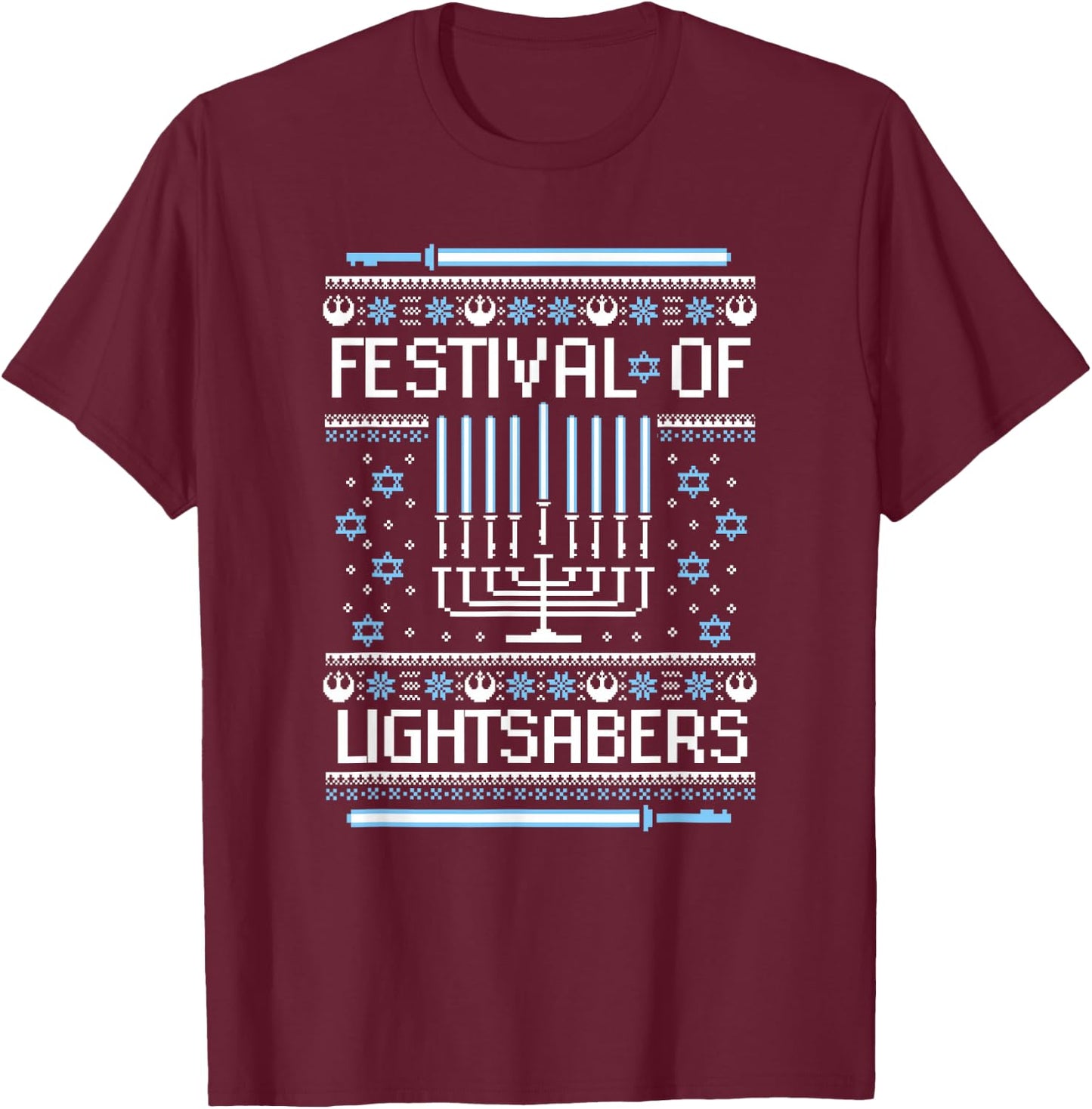 Star Wars Hannukah Festival Of Lightsabers T-Shirt - T-Shirt | Maroon
