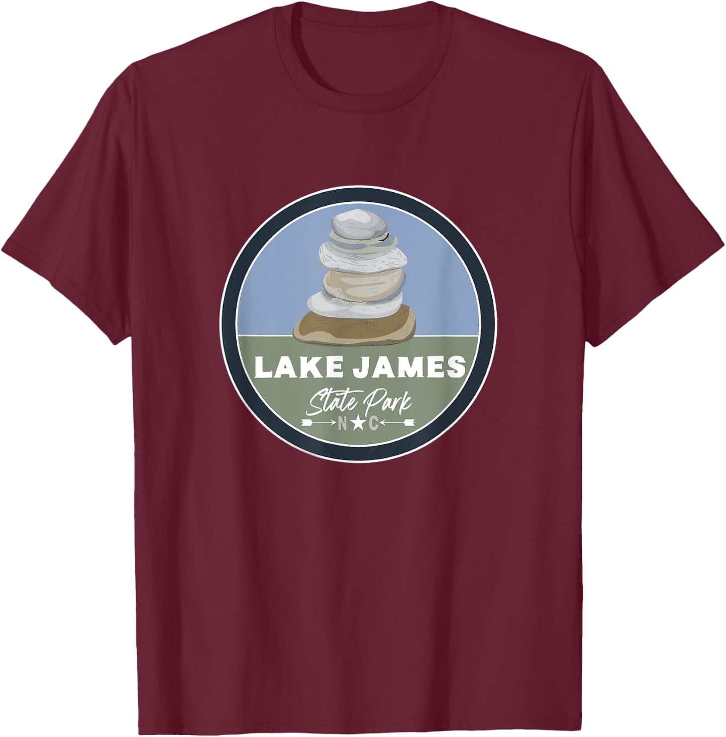 Lake James State Park North Carolina NC Cairn Stone Stack T-Shirt - T-Shirt | Maroon