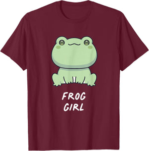 Frog Girl Cute Kawaii Anime Aesthetic Family Ambhibian Lover T-Shirt - T-Shirt | Maroon