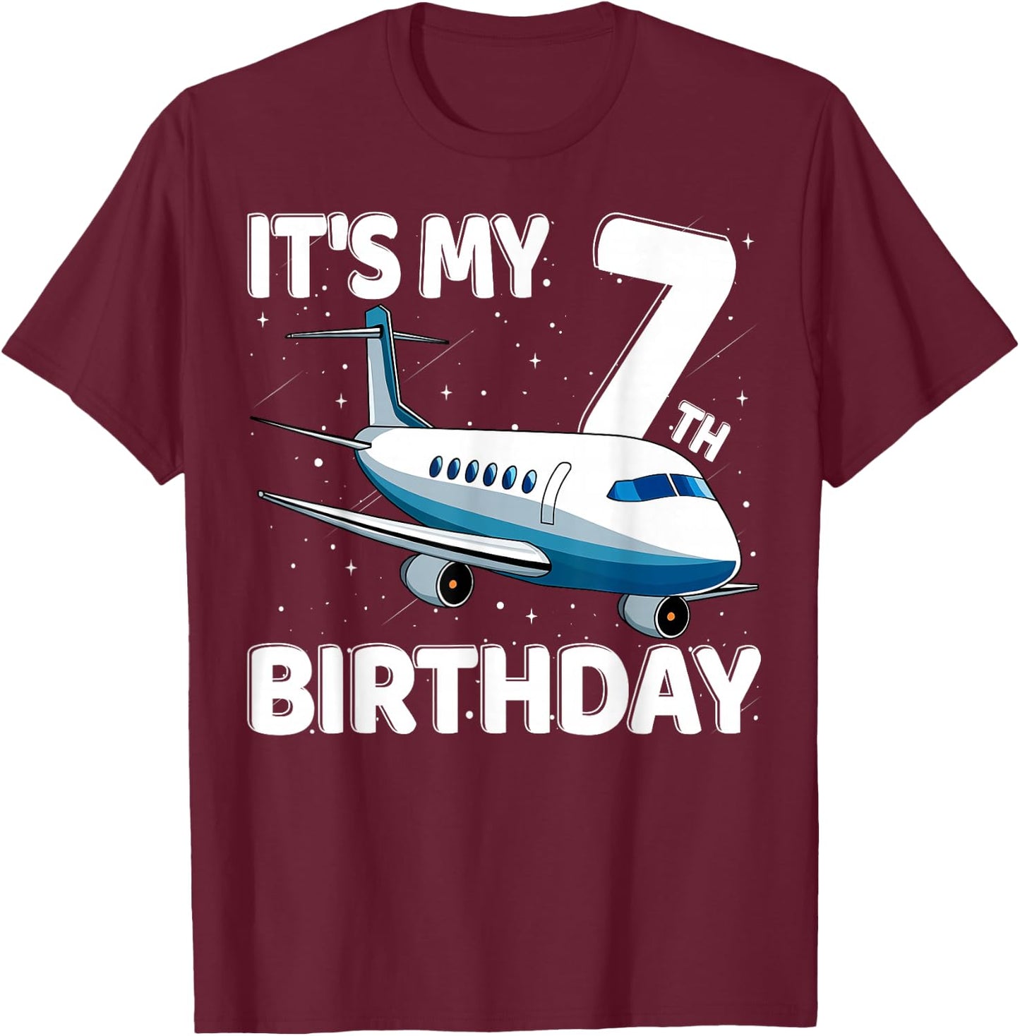 It's My 7th Birthday Airplane 7 year old Birthday Boy Girl T-Shirt - T-Shirt | Maroon