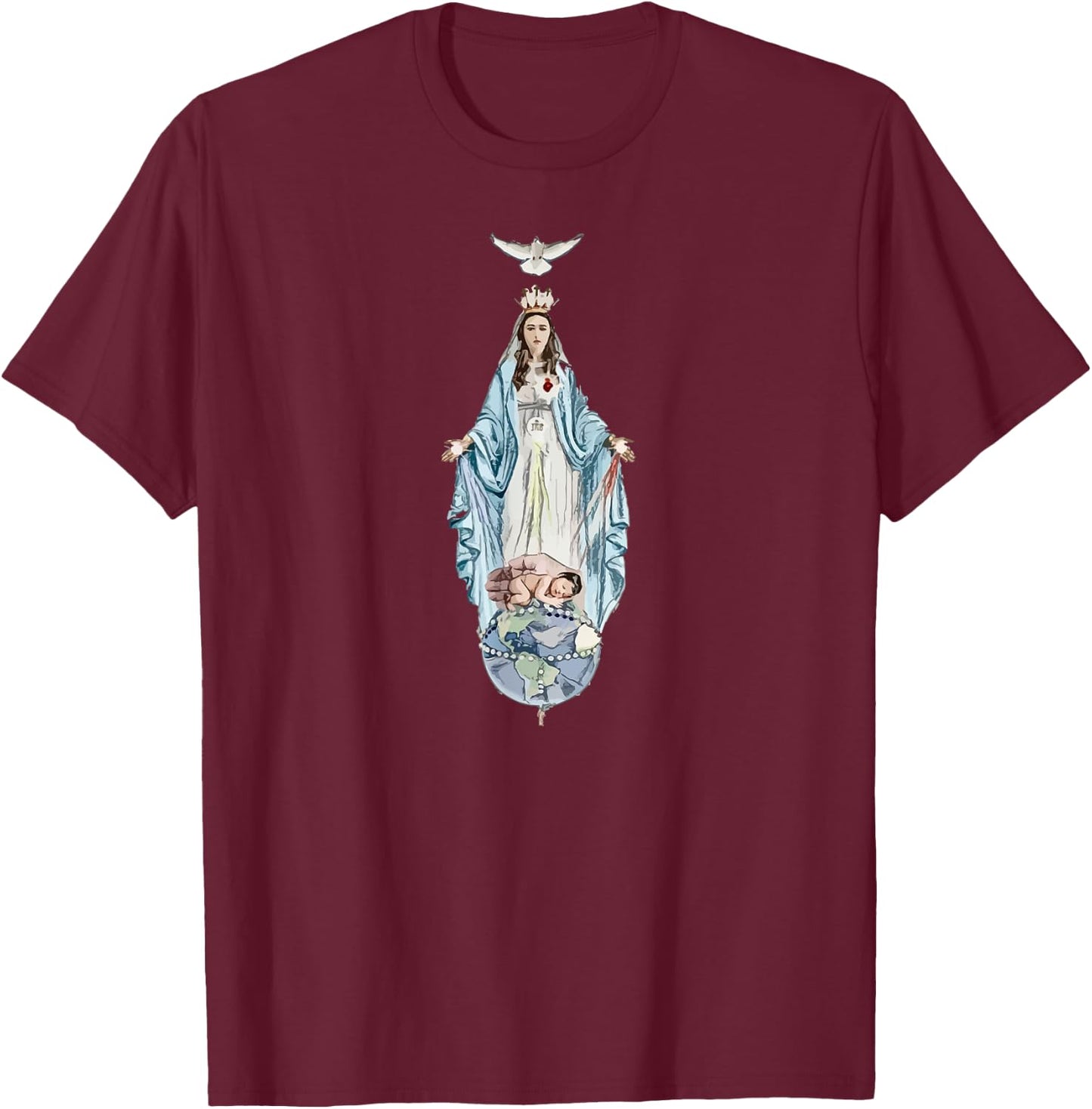 Queen and Mother of the End Times Our Lady Virgin Mary T-Shirt - T-Shirt | Maroon