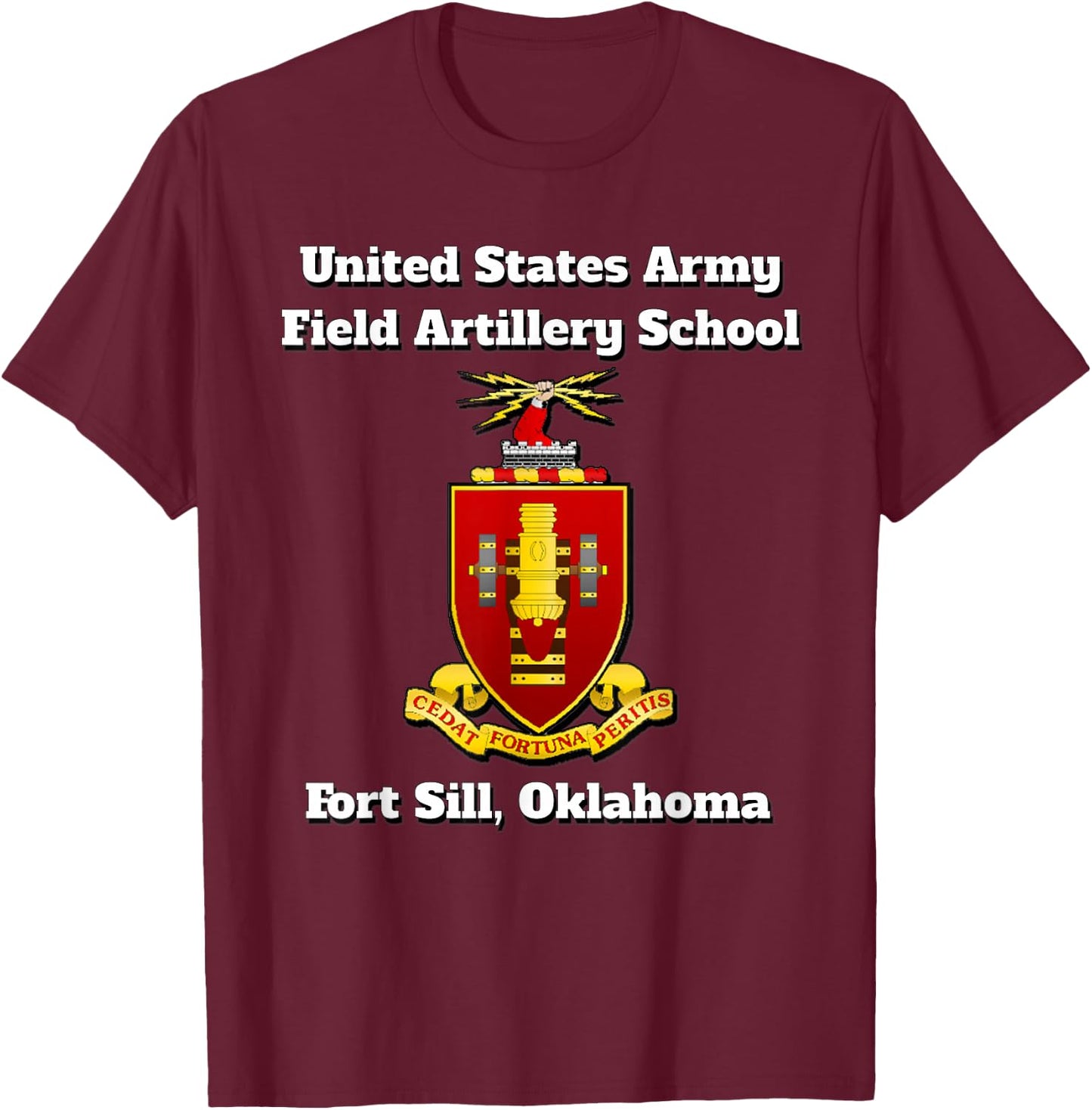 Army Field Artillery School, COA, Fort Sill, Oklahoma print T-Shirt - T-Shirt | Maroon