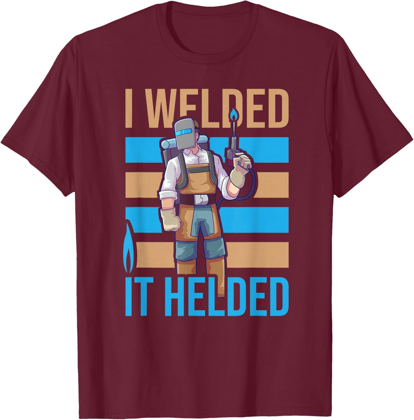 Welder Weld Designs for Ironworkers and Pipeliners Men's Black Cotton Polyester Casual Humorous Welding Themed T-Shirt - T-Shirt | Maroon