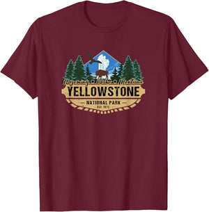 Yellowstone National Park Bison Old Faithful Geyser Souvenir T-Shirt - T-Shirt | Maroon