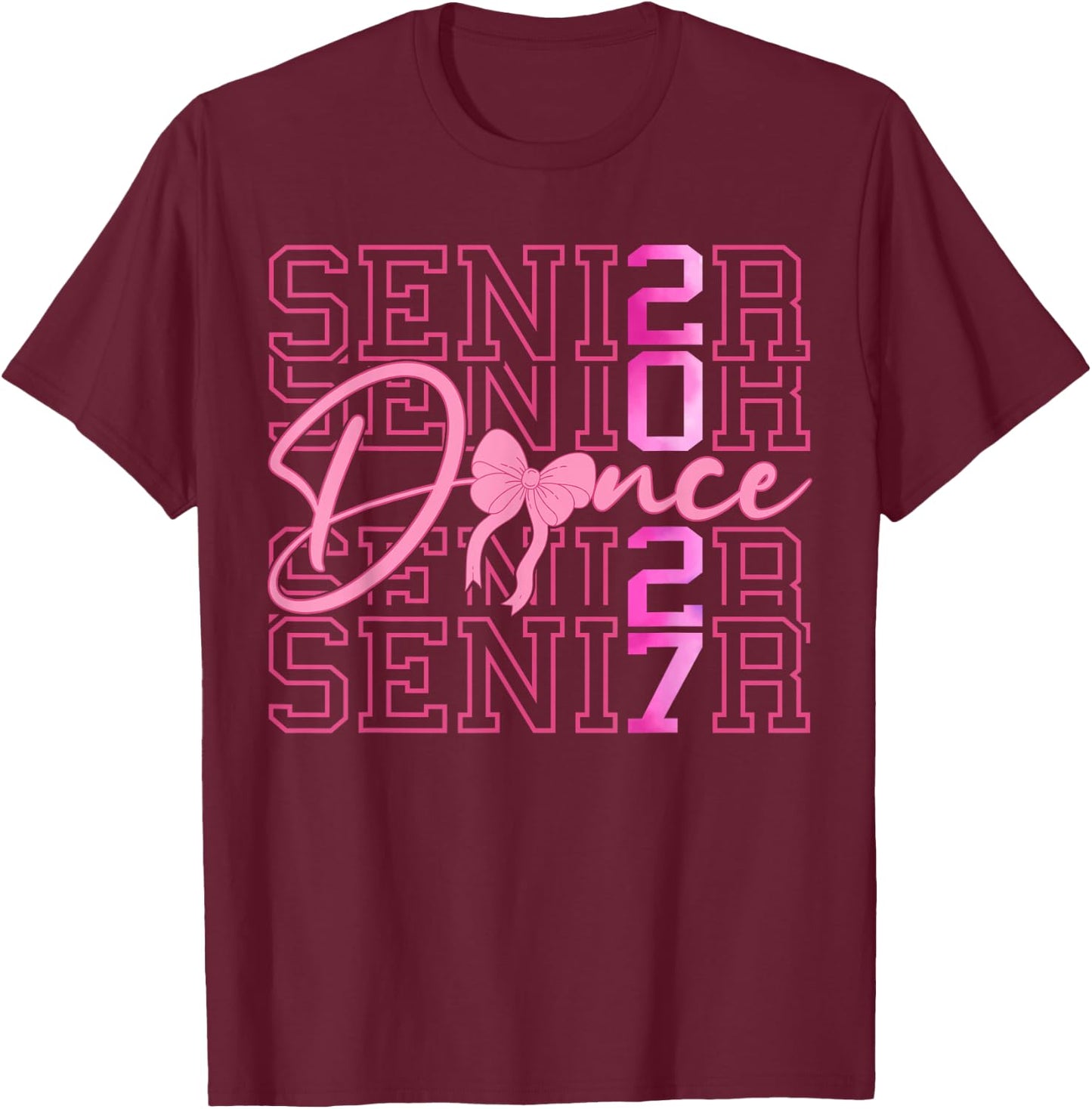 Senior Dance Class of 2027 Coquette Pink Bow Graduation 2027 T-Shirt - T-Shirt | Maroon