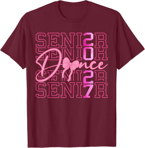 Senior Dance Class of 2027 Coquette Pink Bow Graduation 2027 T-Shirt - T-Shirt | Maroon