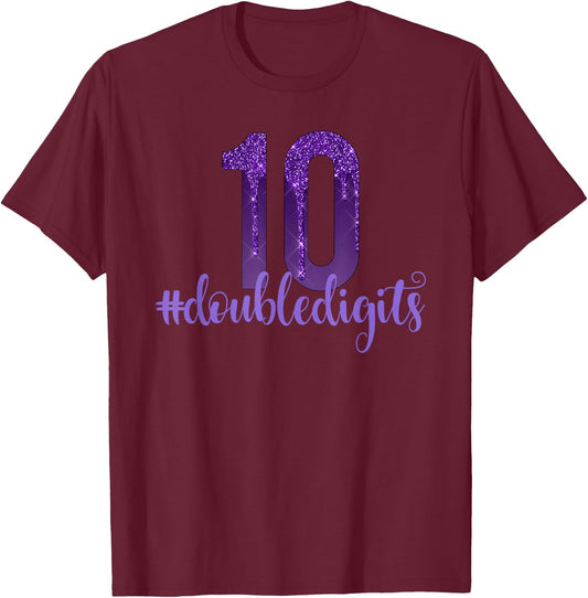 10th Birthday Shirt Double Digits Girls Ten Purple Dripping T-Shirt - T-Shirt | Maroon
