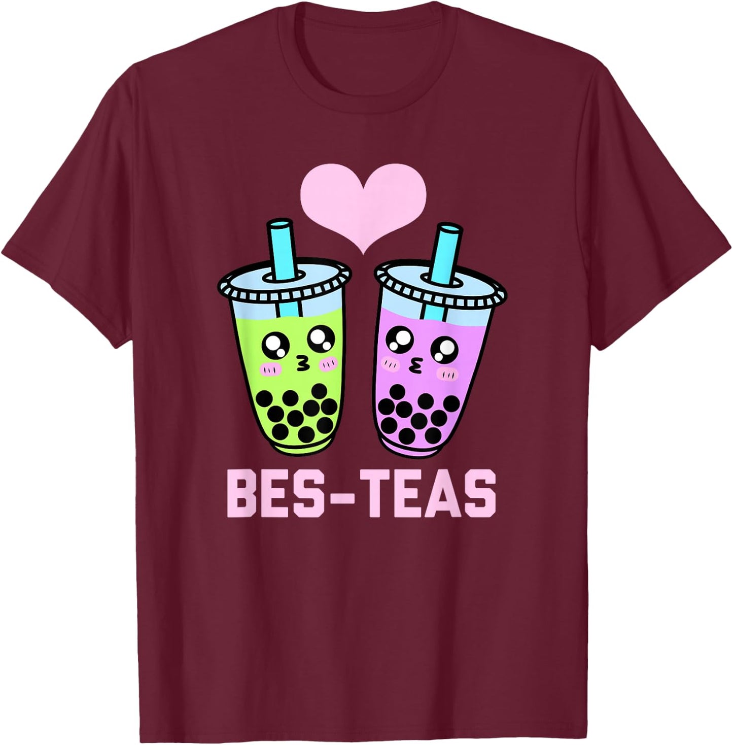 Funny Boba Tea Bubble Gen Z Besties Pun For Kids Girls Boys T-Shirt - T-Shirt | Maroon