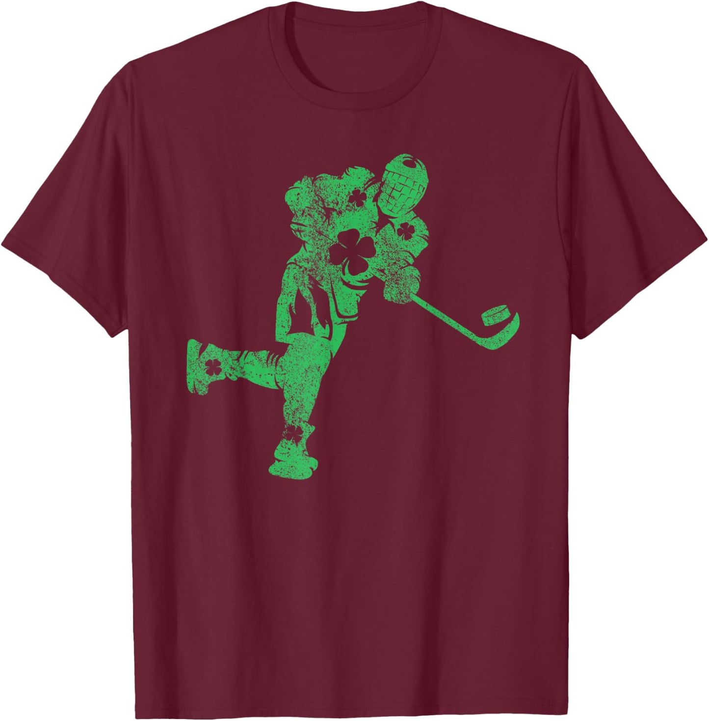 Ice Hockey Skate Skating Gift St. Patrick's Day Shamrock T-Shirt - T-Shirt | Maroon