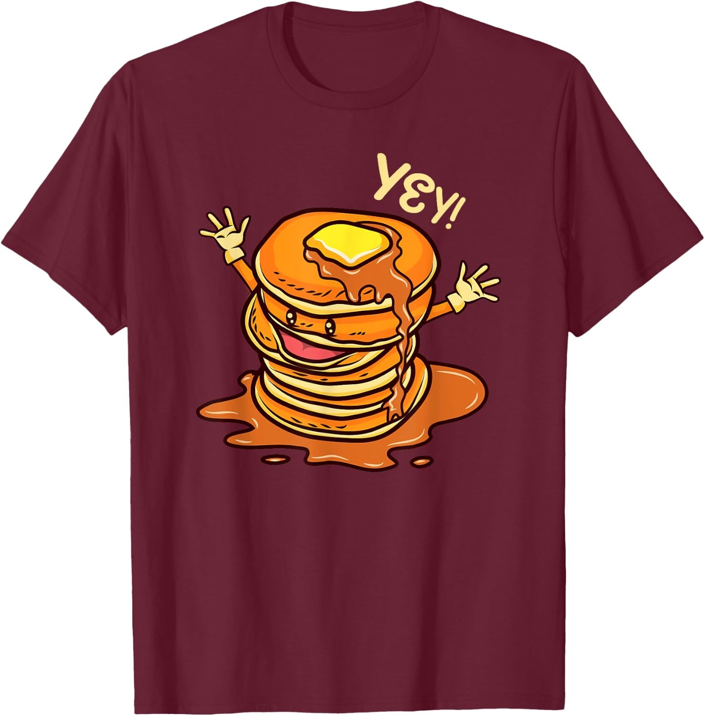Funny Stack of Pancakes And Pajamas Cute Kawaii Pancakes T-Shirt - T-Shirt | Maroon