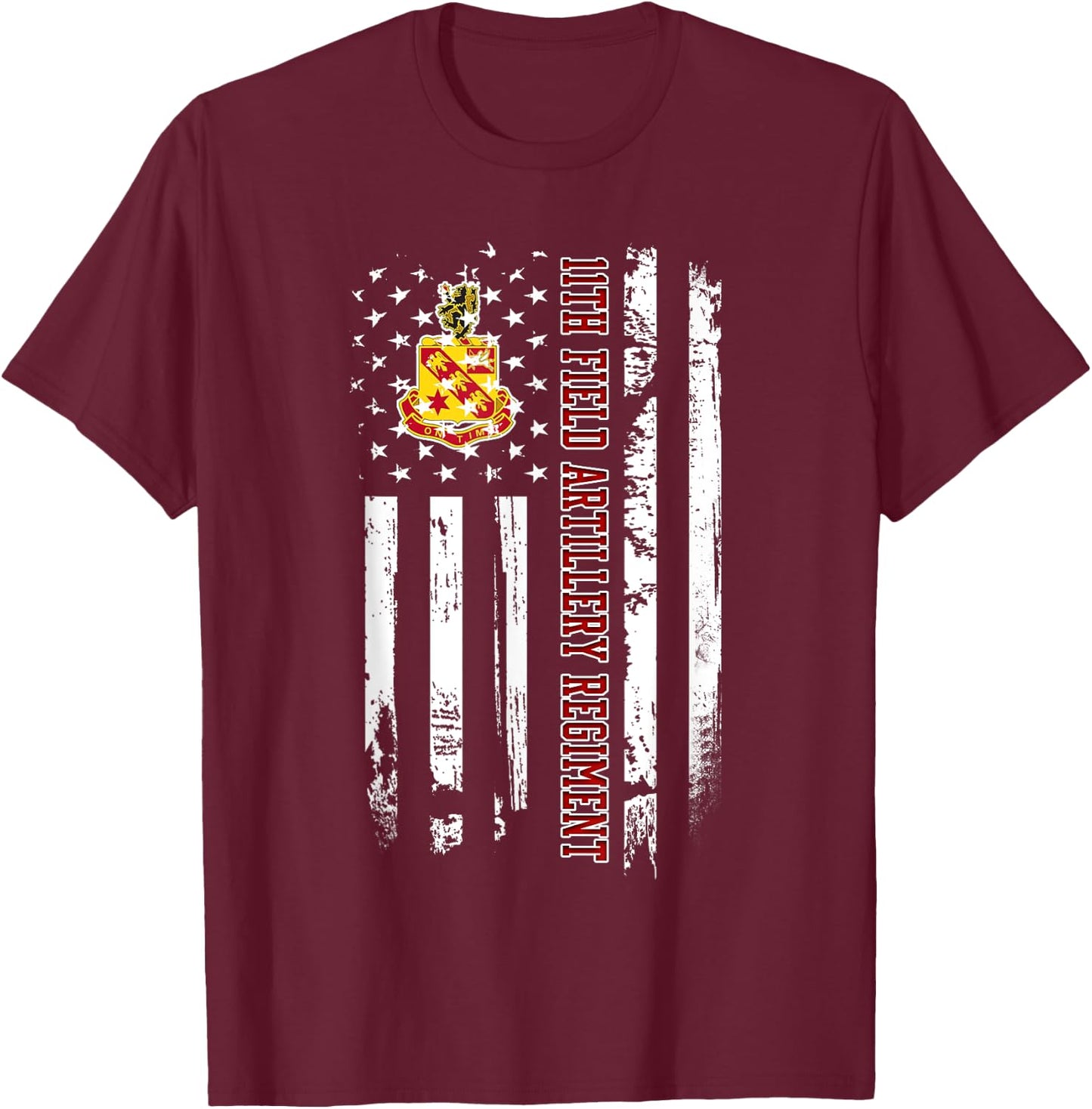11th Field Artillery Regiment Veteran USA Flag Veterans Xmas T-Shirt - T-Shirt | Maroon