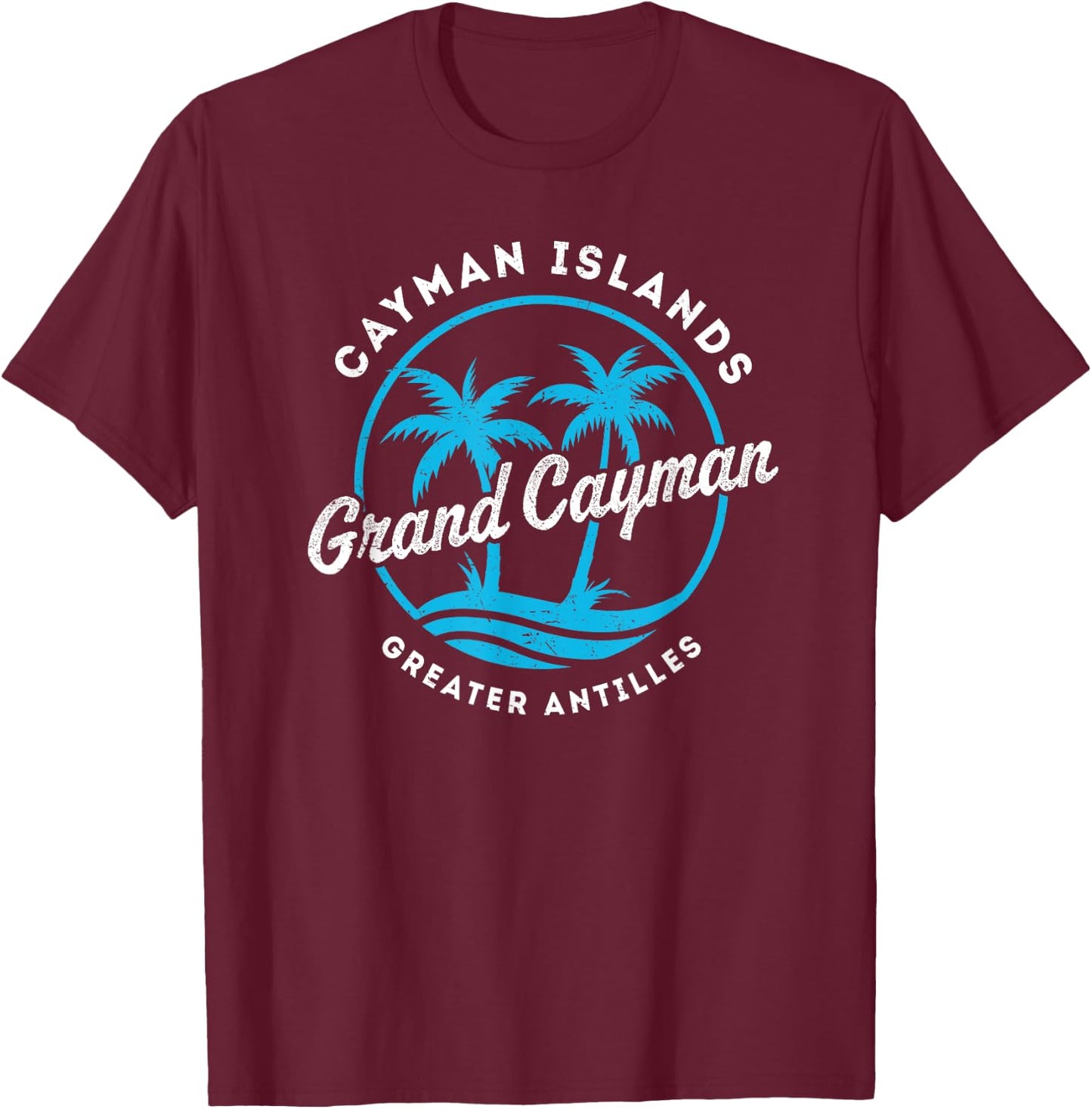 Retro Grand Cayman Islands Palm Tree Beach Vintage Vacation T-Shirt - T-Shirt | Maroon