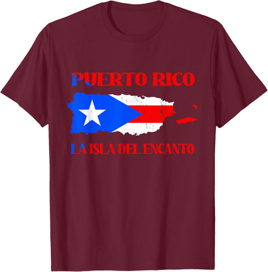 Puerto Rico La Isla Del Encanto Flag Vintage T-Shirt - T-Shirt | Maroon