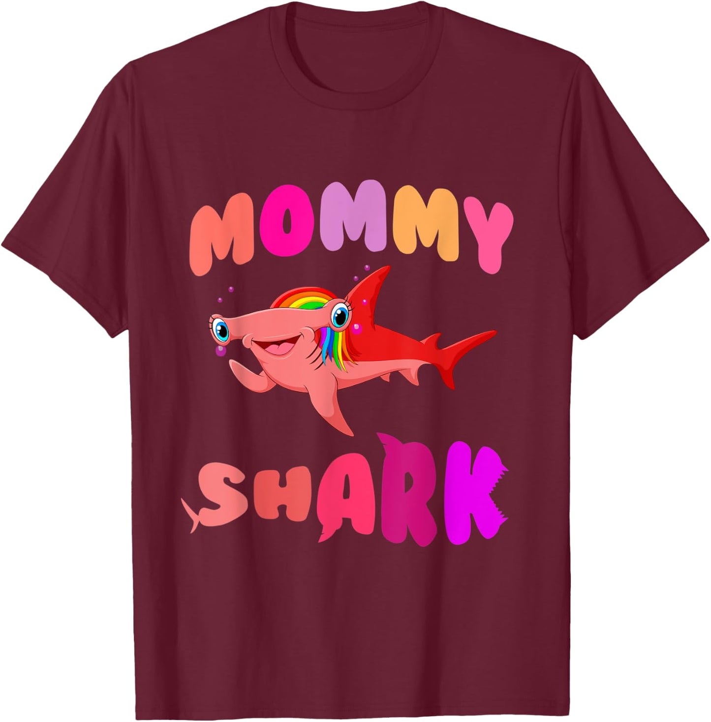 Mommy Shark hammerhead birthday family shark matching T-Shirt - T-Shirt | Maroon