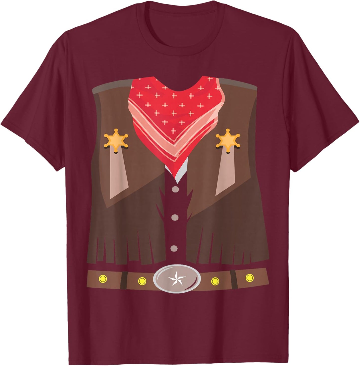 Western Cowboy Halloween Costume Men Women Kids Cowboy T-Shirt - T-Shirt | Maroon