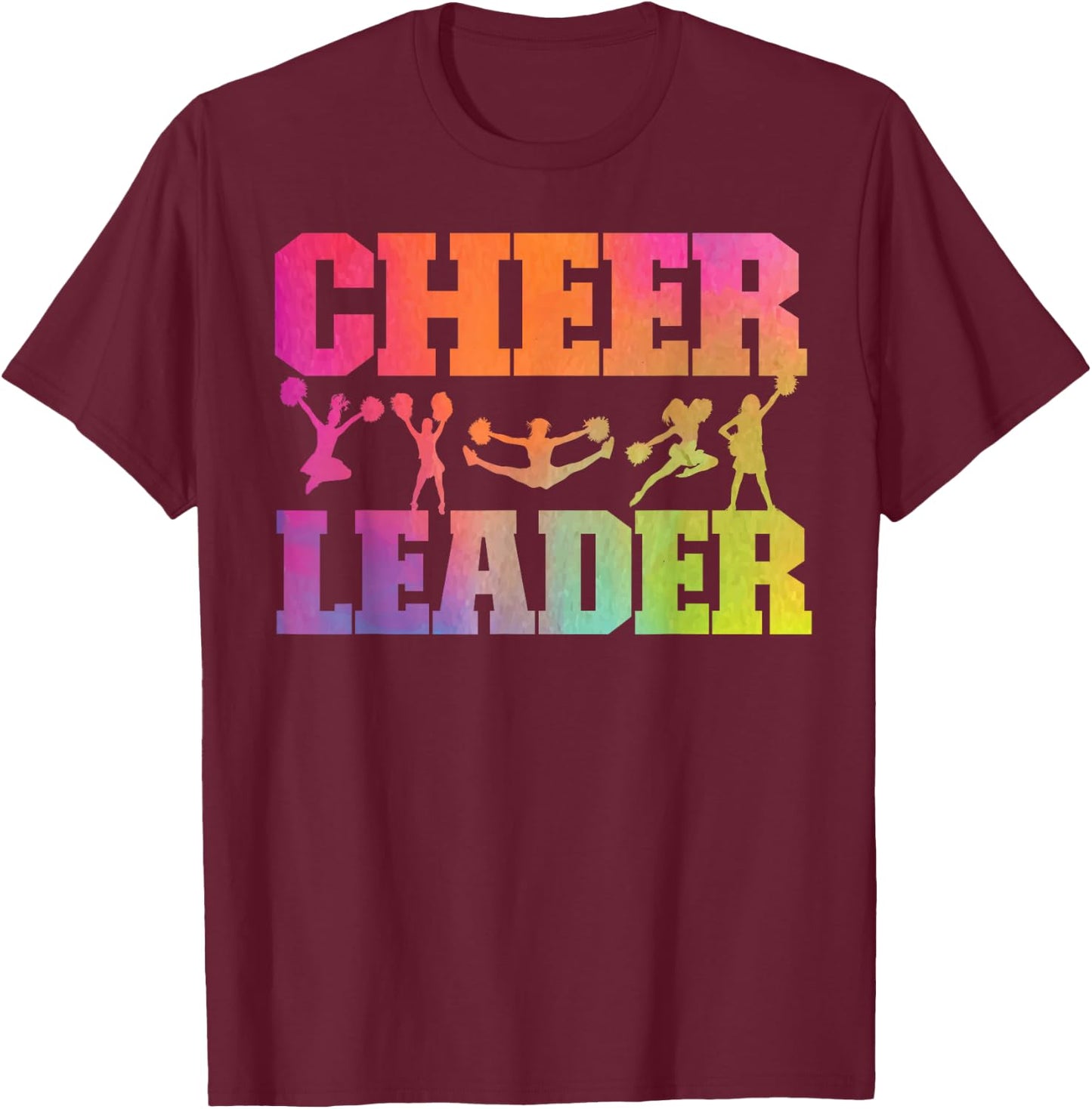 Cheer Cheerleading Watercolor Rainbow Cheer Leader T-Shirt - T-Shirt | Maroon