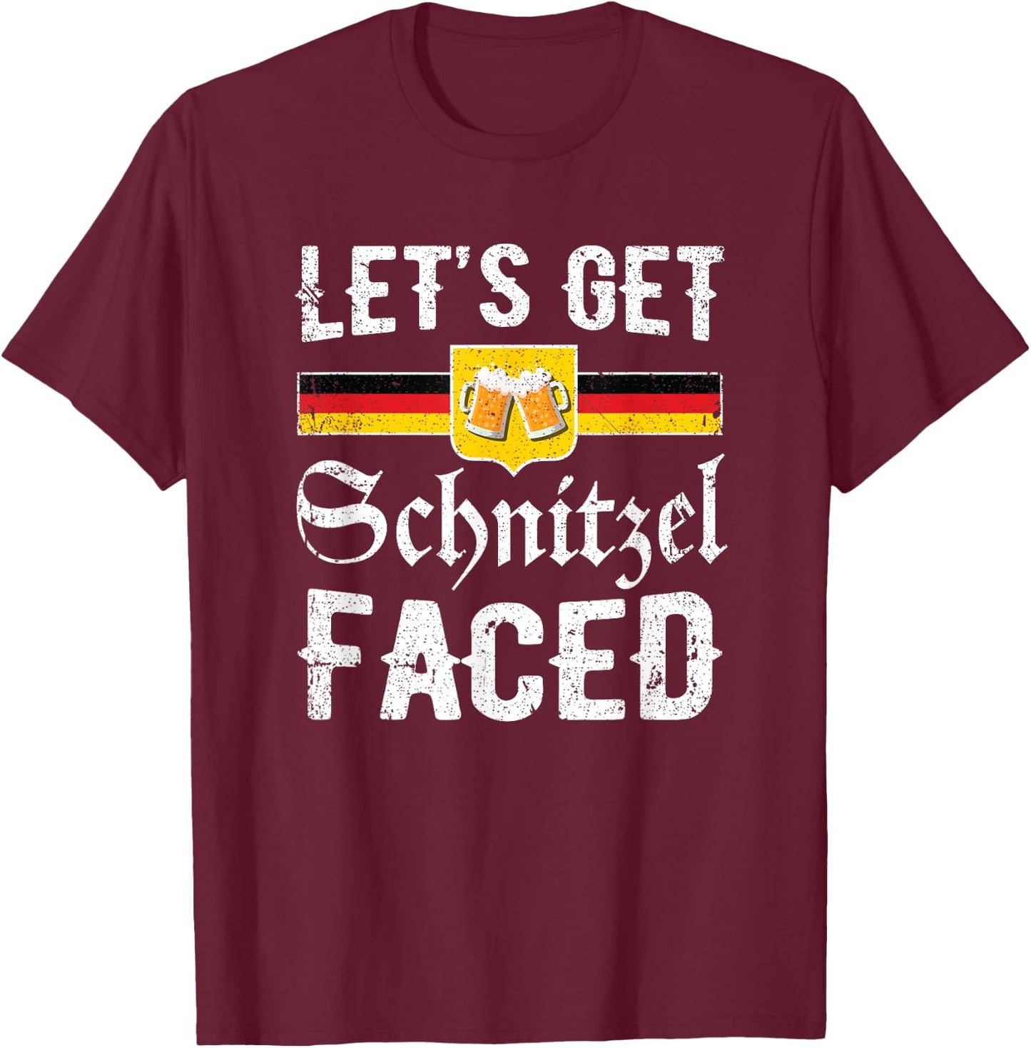 Lets Get Schnitzel Faced Retro Men Women Oktoberfest T-Shirt - T-Shirt | Maroon