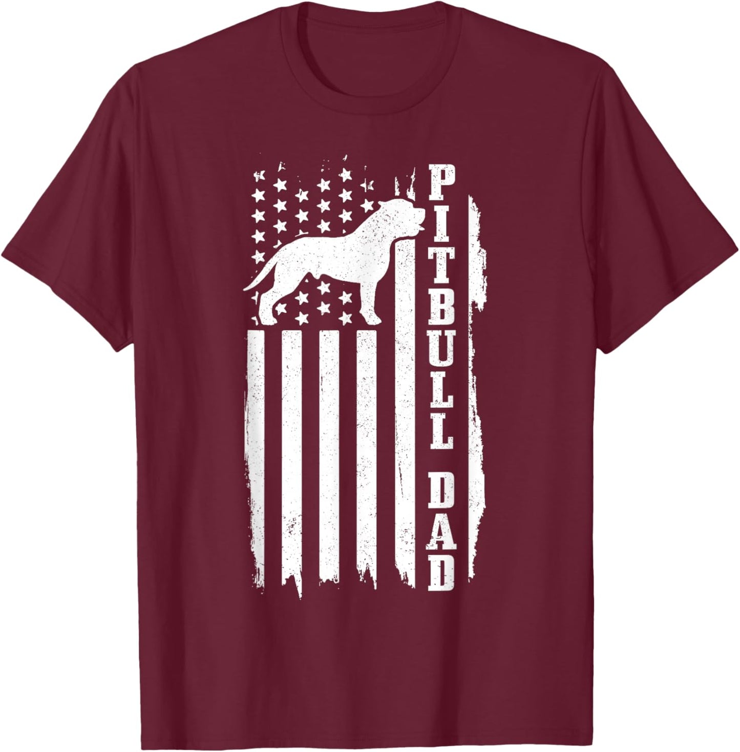 Pitbull Dad Vintage American Flag Patriotic Pitbull Dog T-Shirt - T-Shirt | Maroon