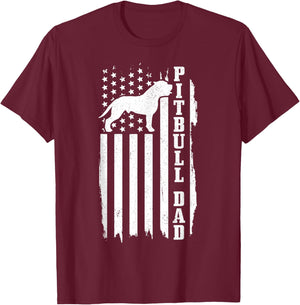 Pitbull Dad Vintage American Flag Patriotic Pitbull Dog T-Shirt - T-Shirt | Maroon