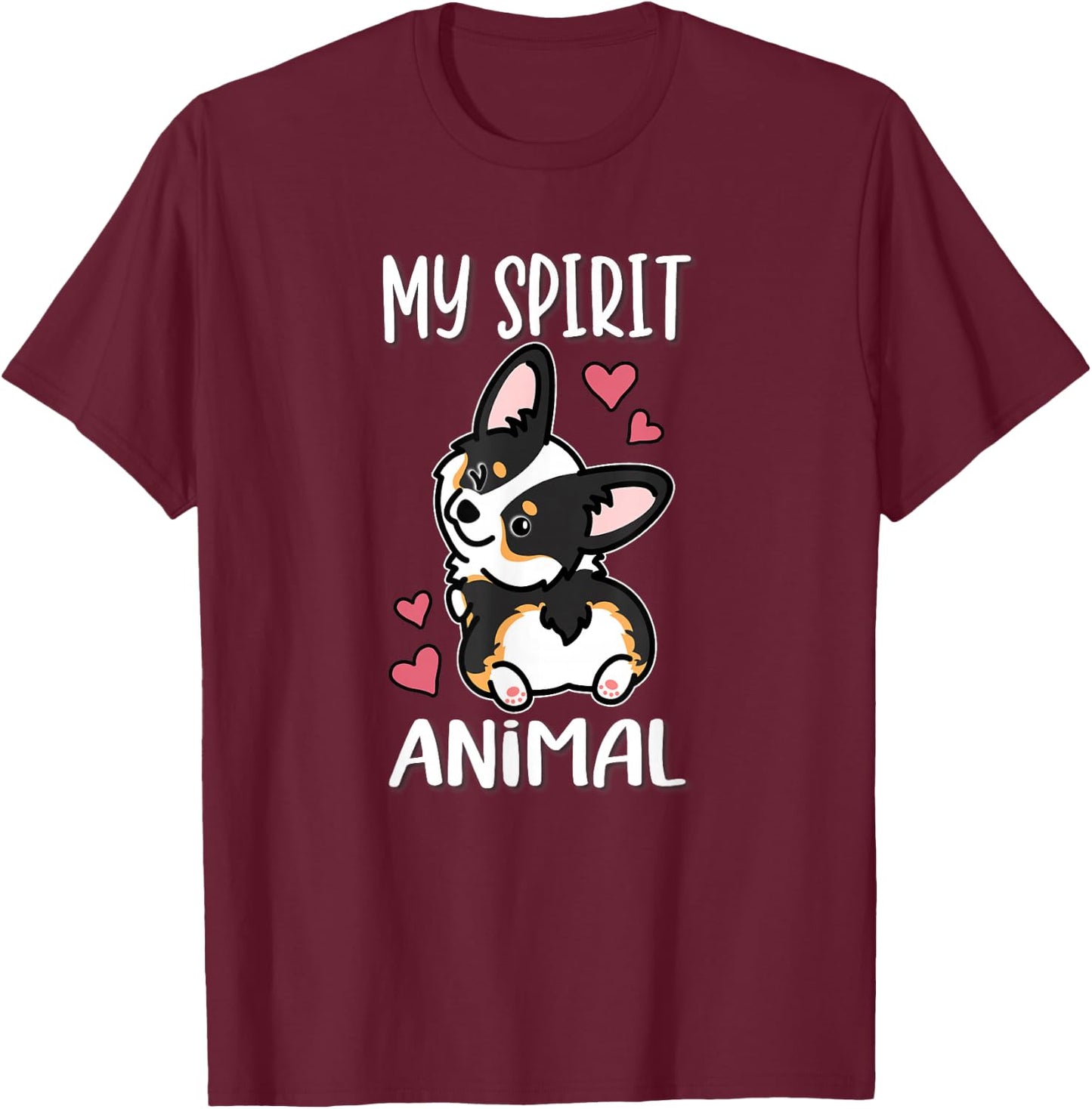 Girls Kawaii Spirit Animal Black Tricolor Corgi Lover T-Shirt - T-Shirt | Maroon