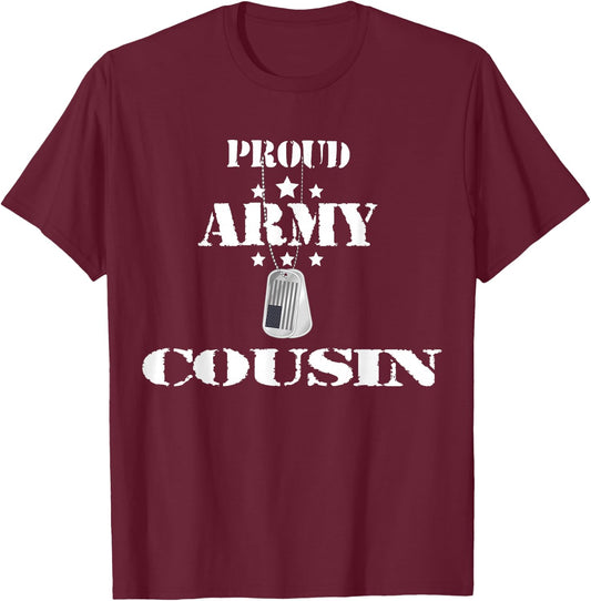 Proud Army Cousin Military Pride American Flag For Veteran Kids Men T-Shirt - T-Shirt | Maroon
