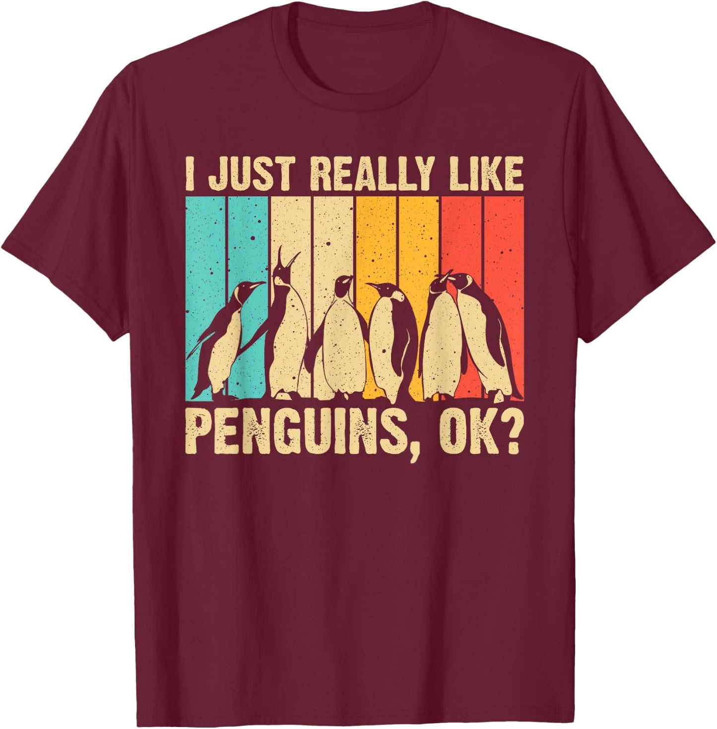 Cool Penguin Art Women Kids Bird Penguin Lovers T-Shirt - T-Shirt | Maroon
