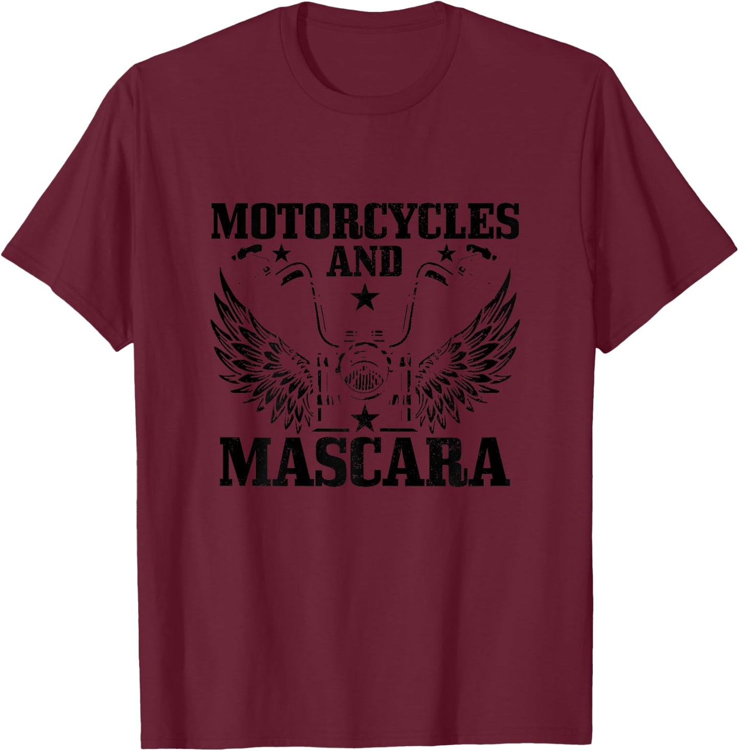Motorcycles And Mascara Biker Girl Funny Vintage Biker T-Shirt - T-Shirt | Maroon