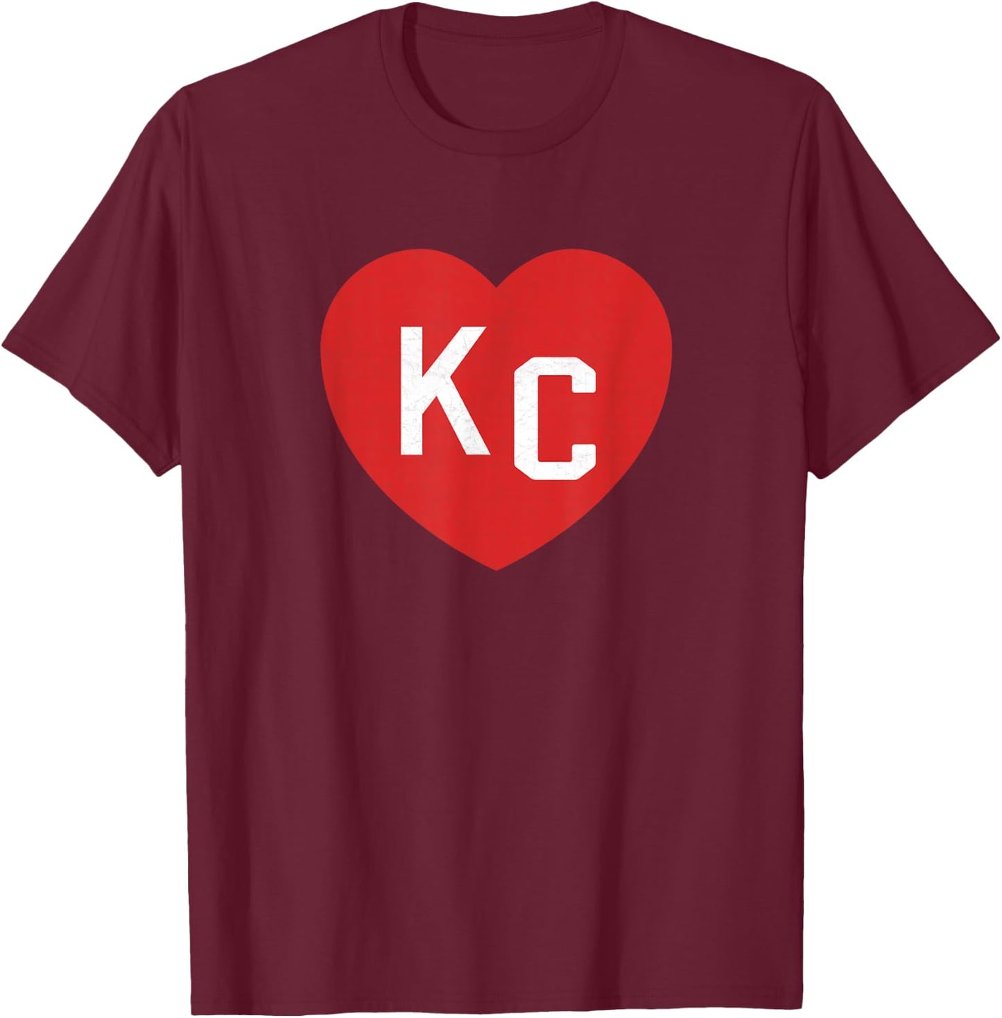 KC Heart Red/White Kansas City Heart - Men, - Short Sleeve - Small - Black - Baseball - Modern - Unique Heart Art Design T-Shirt - T-Shirt | Maroon