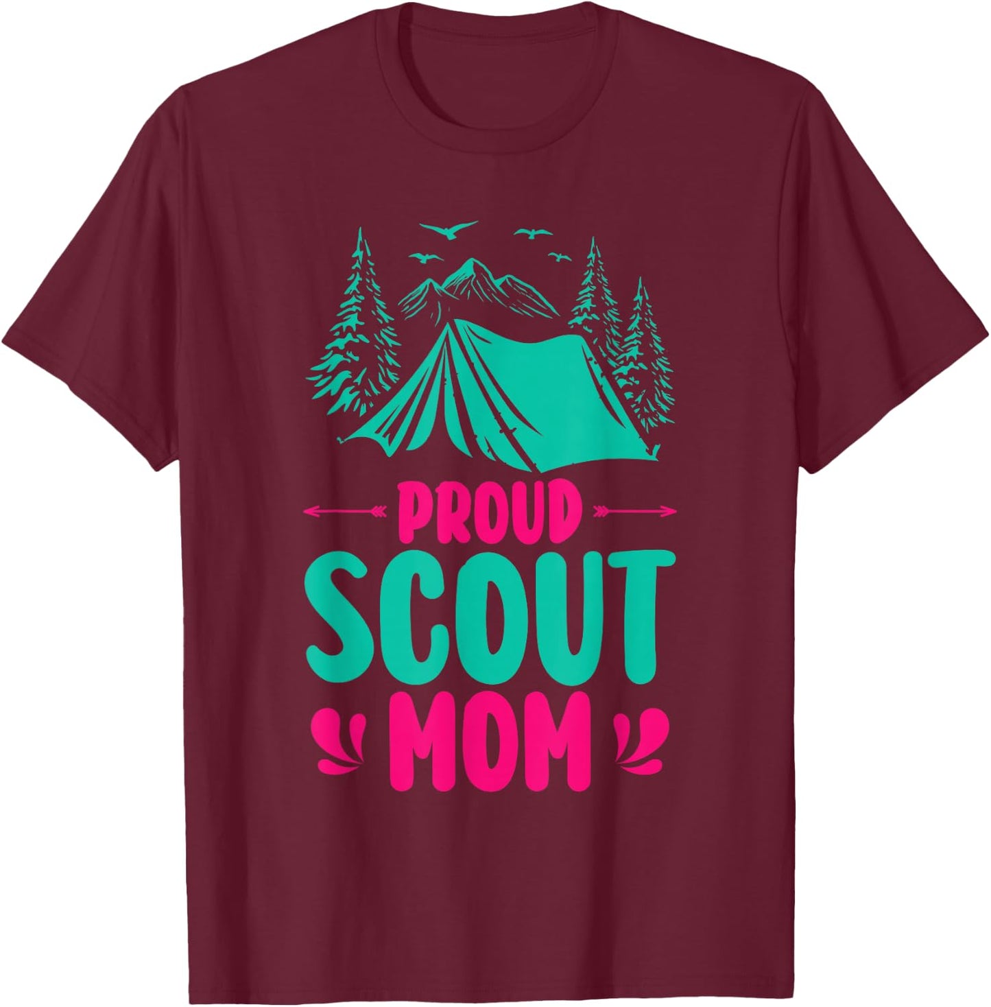 Proud Scout Mom Camping Adventure Outdoor Wildlife Scout T-Shirt - T-Shirt | Maroon