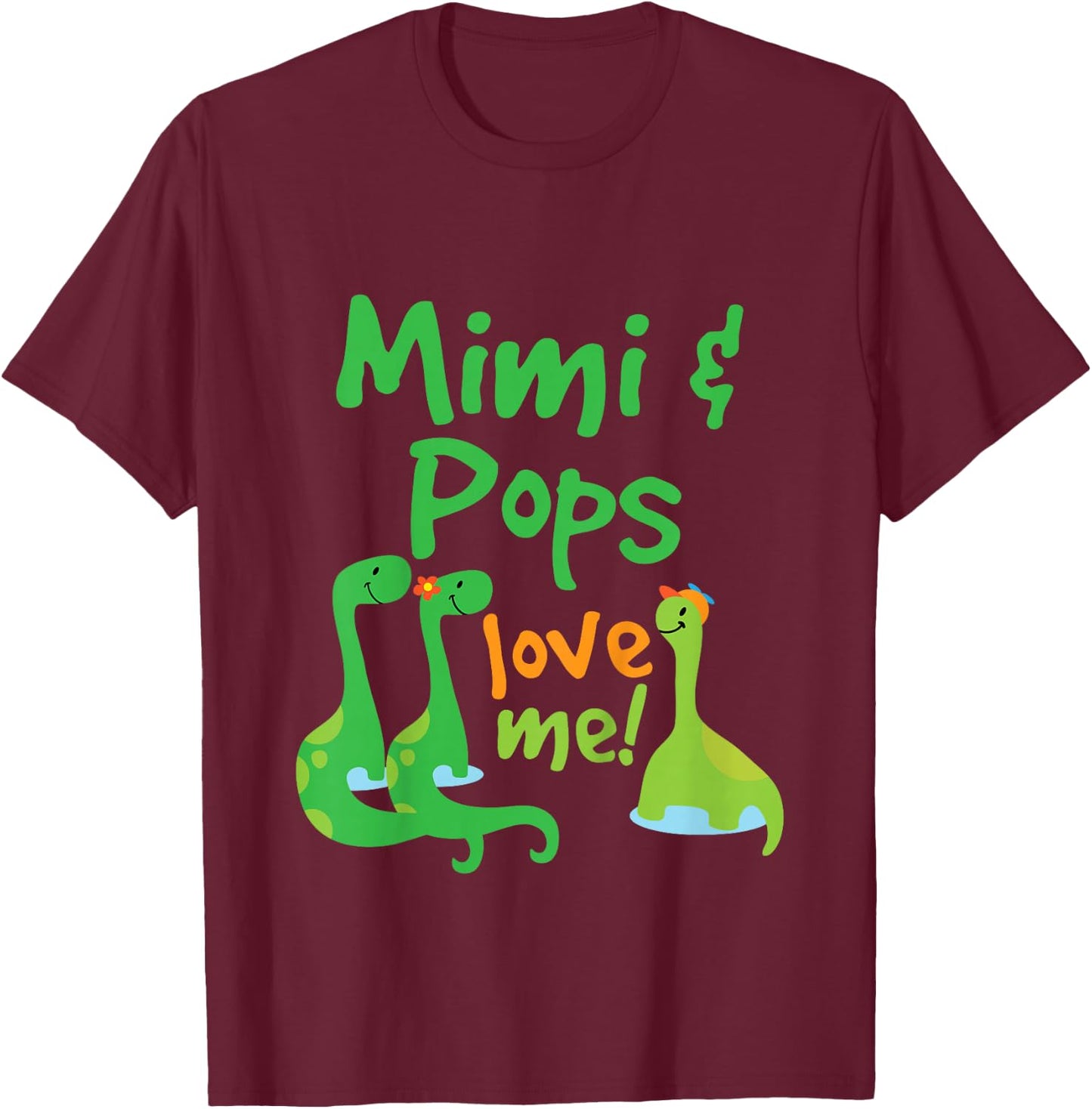 Kids Mimi and Pops Love Me Grandson Dinosaur T-Shirt - T-Shirt | Maroon