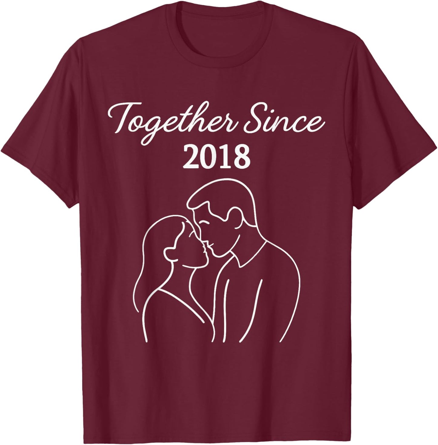 Together Since 2018 Minimal Romantic Couple Anniversary T-Shirt - T-Shirt | Maroon