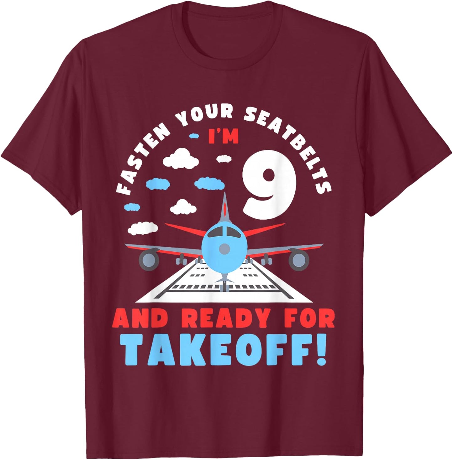 9th Birthday Airplane Take off 9 Bday Boys Kids Funny Plane T-Shirt - T-Shirt | Maroon