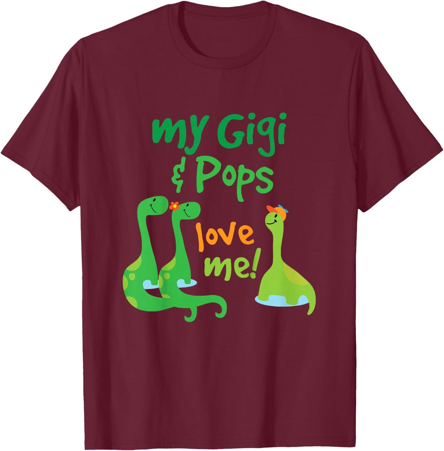 Kids My Gigi and Pops Love Me Grandson Dinosaur T-Shirt - T-Shirt | Maroon