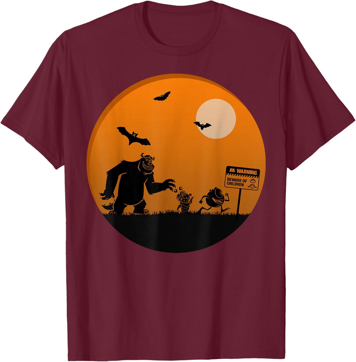 Disney Pixar Monster's Inc. Group Halloween Silhouettes T-Shirt - T-Shirt | Maroon