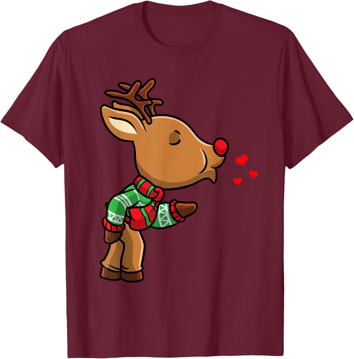 Reindeer Christmas Matching Couple T-Shirt - T-Shirt | Maroon