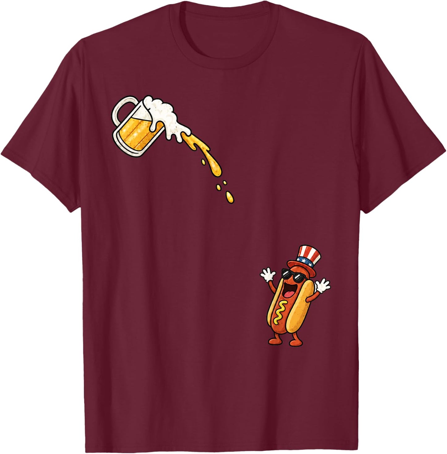 Hotdog Beer Chug Funny Uncle Sam Hotdog Beer 4th of July T-Shirt - T-Shirt | Maroon