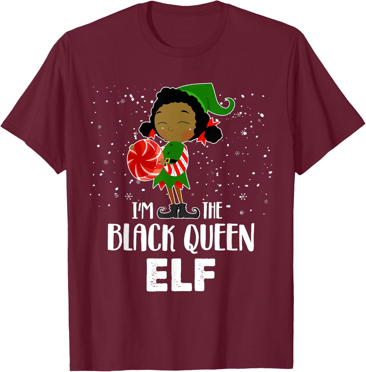 I'm the Black Queen Elf African American Girls Kid Christmas T-Shirt - T-Shirt | Maroon