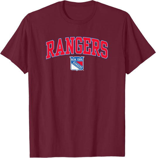 New York Rangers Arch Over - Black, -Adults, Short Sleeve, , NHL, New York Rangers, Sports Fan T-Shirt - T-Shirt | Maroon